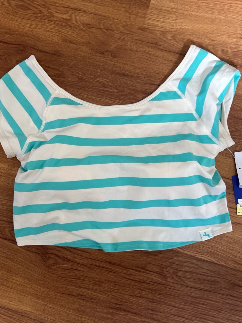 Joylab Striped Turquoise and White Scoop Neck Women’s Top